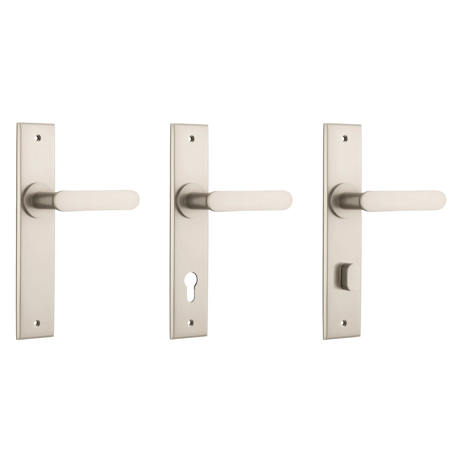 Iver Bronte Door Lever Handle on Chamfered Backplate Satin Nickel