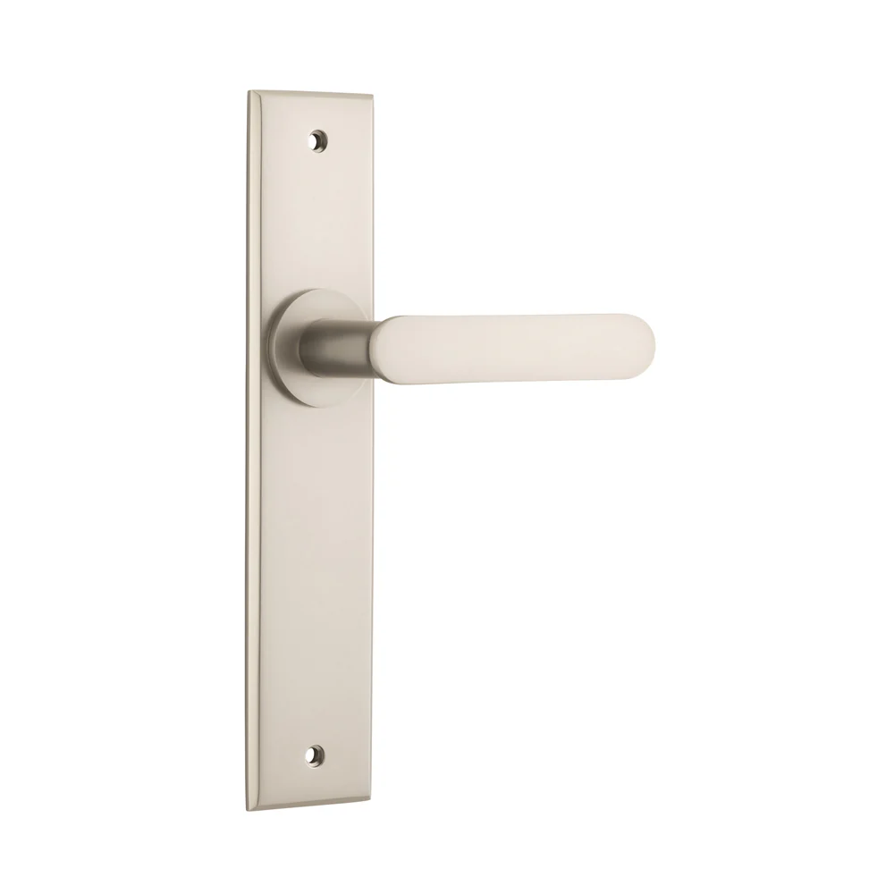 Iver Bronte Door Lever Handle on Chamfered Backplate Satin Nickel - Image 3