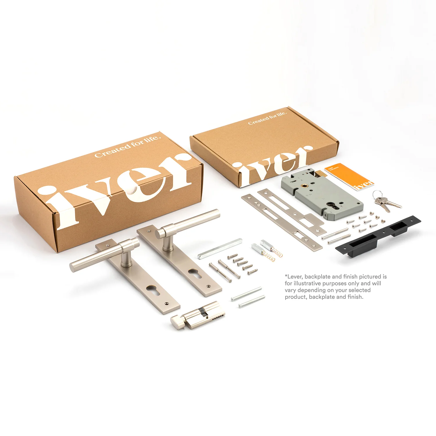 Iver Bronte Door Lever Handle on Rectangular Backplate Entrance Kit Key/Thumb - Image 2