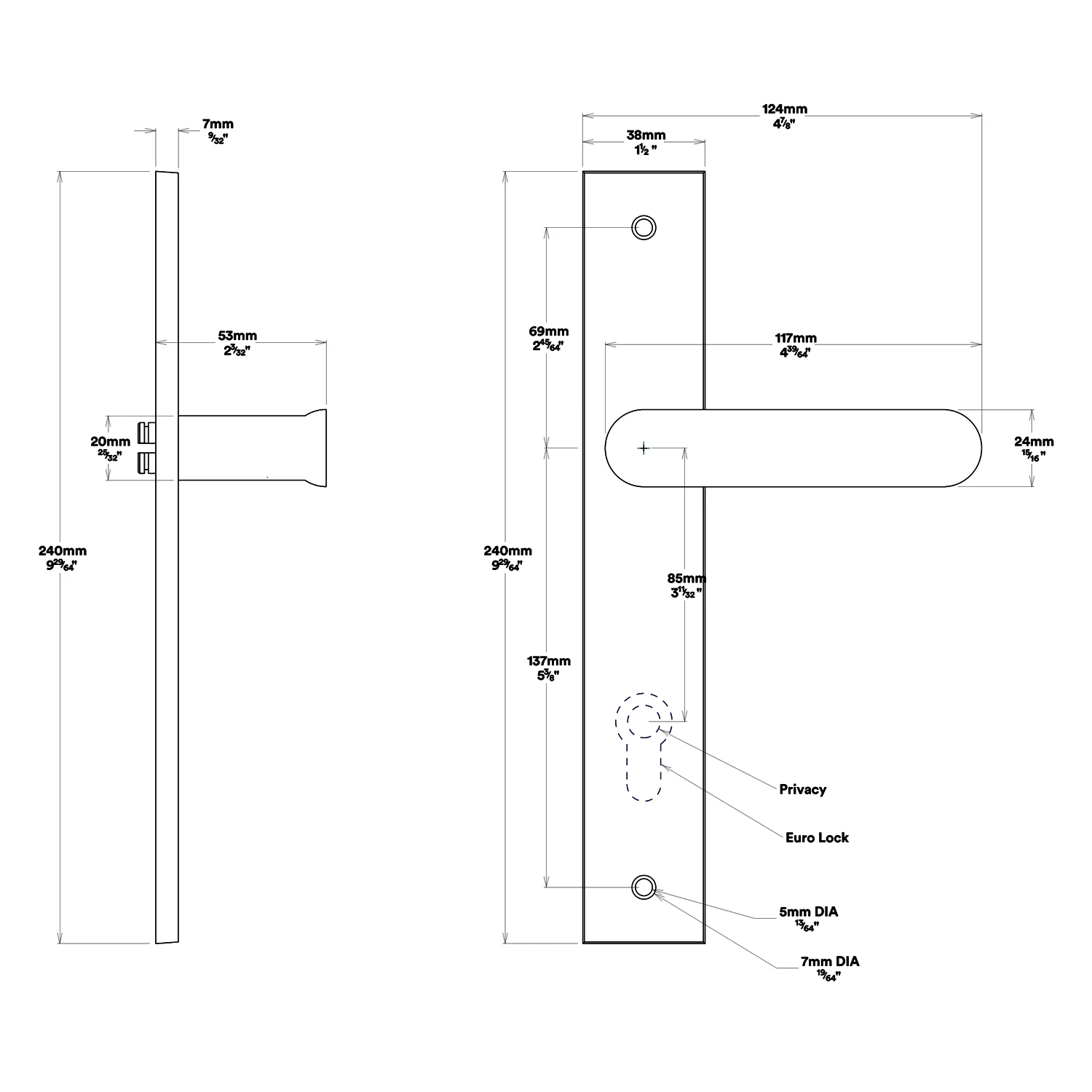 Iver Bronte Door Lever Handle on Rectangular Backplate Entrance Kit Key/Thumb - Image 3