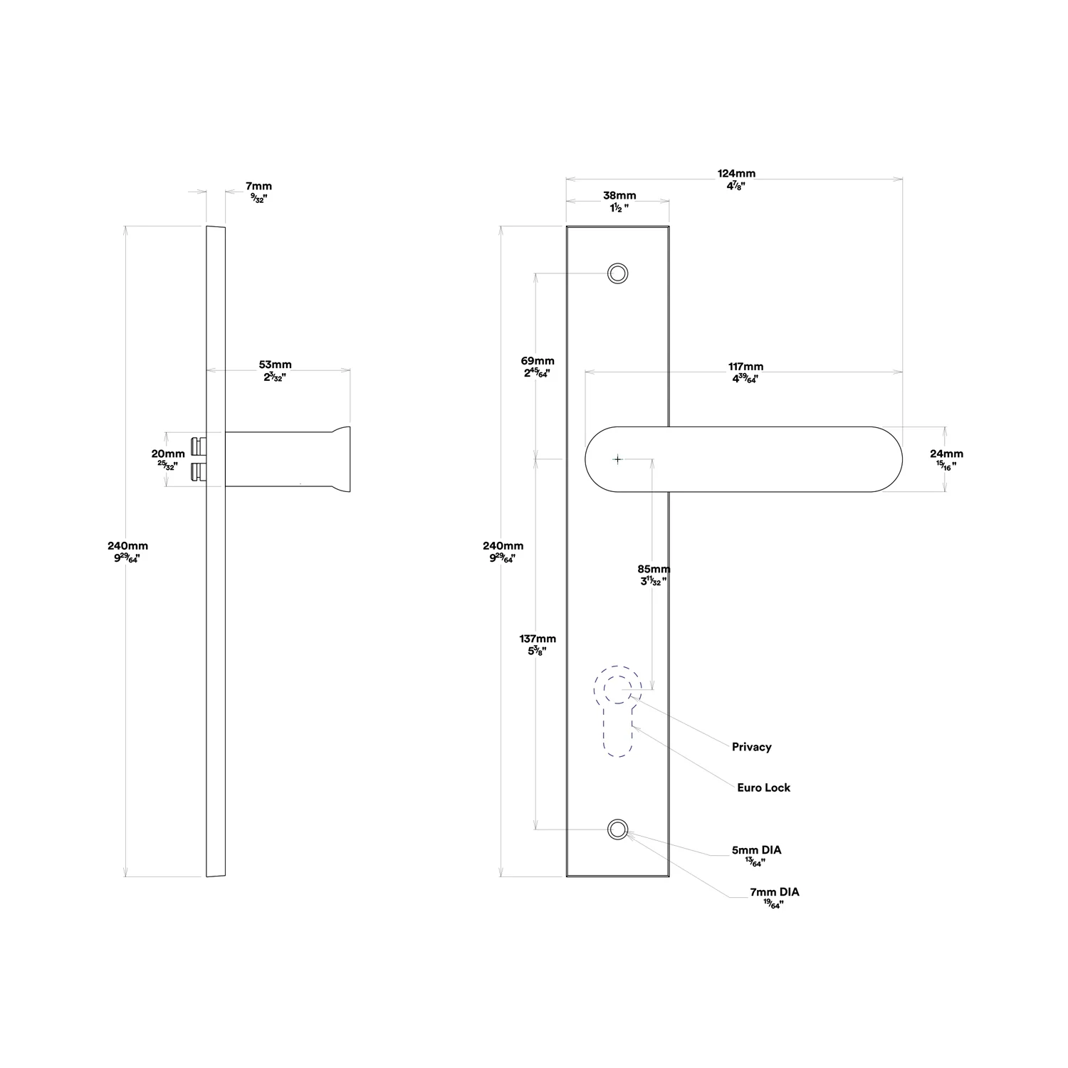 Iver Bronte Door Lever Handle on Rectangular Backplate Privacy Kit with Turn - Image 2