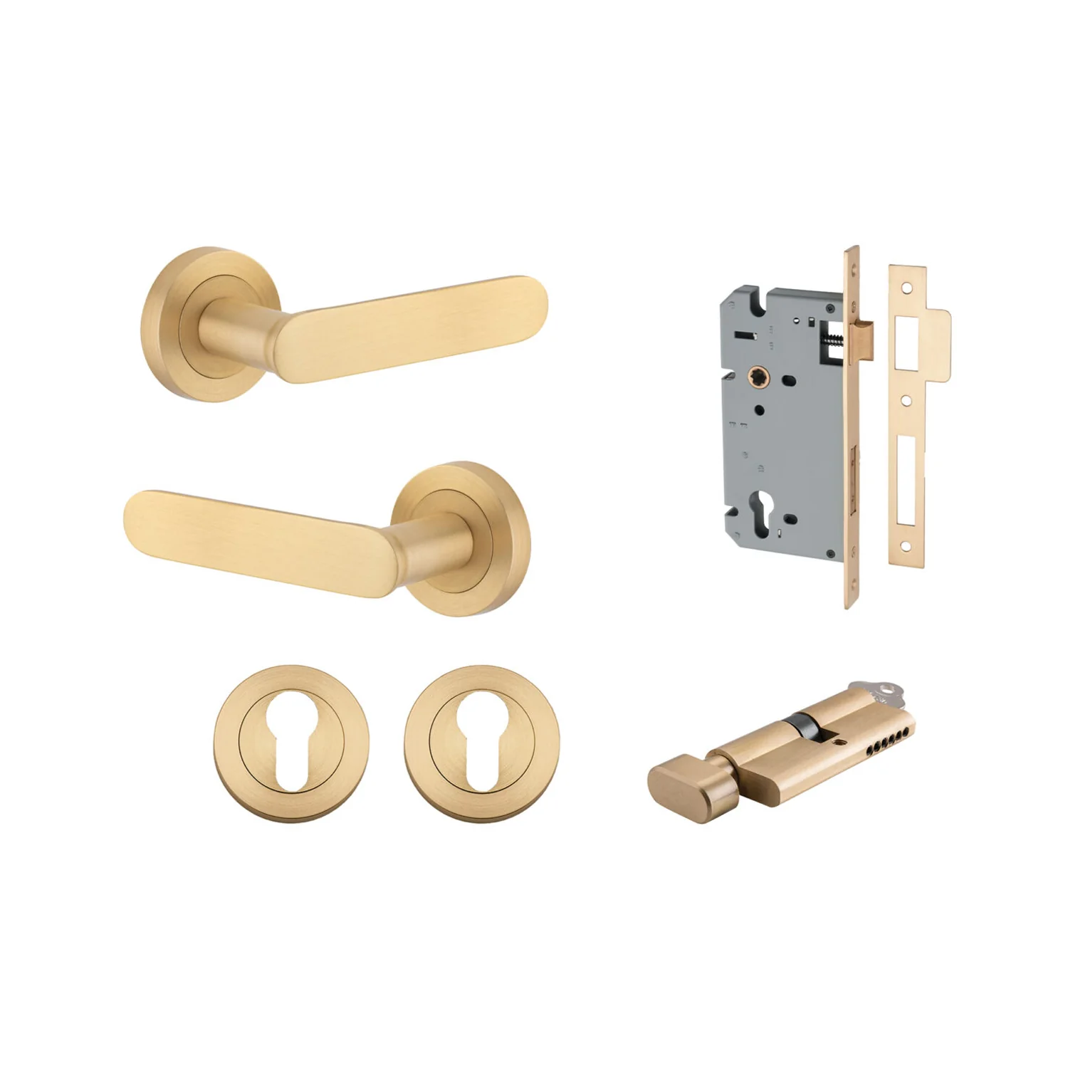 Iver Bronte Door Lever Handle on Round Rose Entrance Kit Key/Thumb - Available in Various Finishes - Image 13