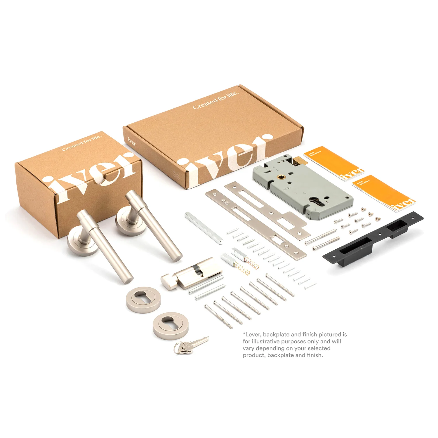 Iver Bronte Door Lever Handle on Round Rose Entrance Kit Key/Thumb - Available in Various Finishes - Image 2