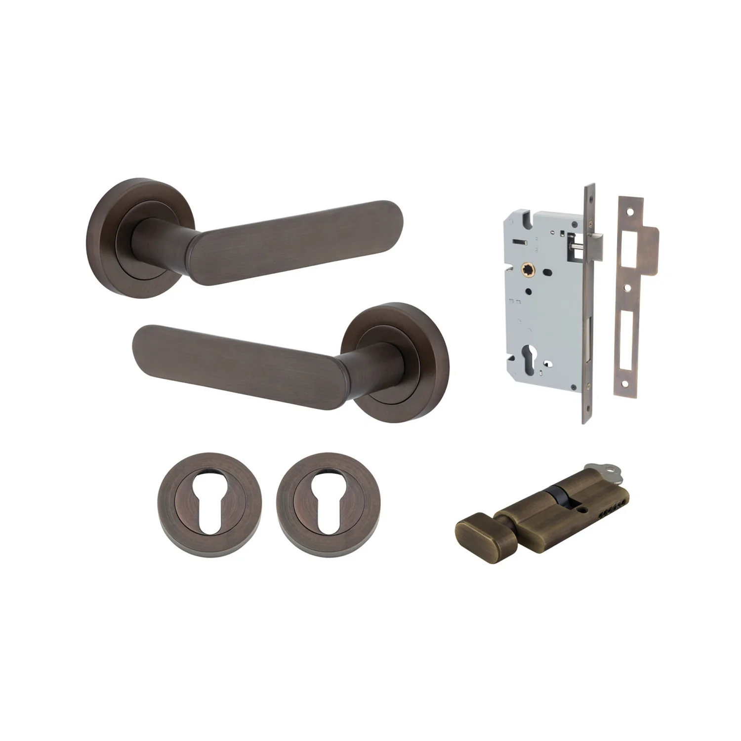 Iver Bronte Door Lever Handle on Round Rose Entrance Kit Key/Thumb - Available in Various Finishes - Image 8
