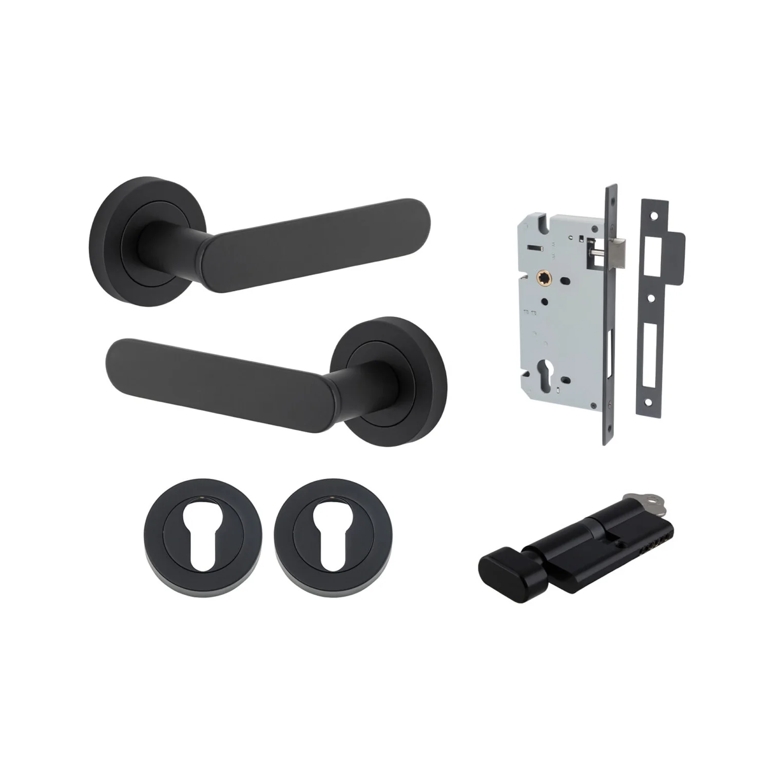 Iver Bronte Door Lever Handle on Round Rose Entrance Kit Key/Thumb - Available in Various Finishes - Image 9