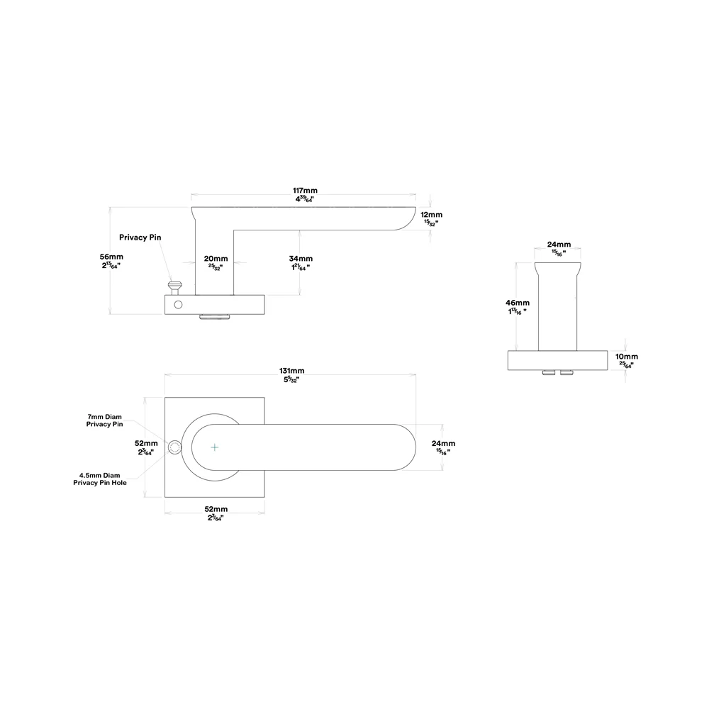 Iver Bronte Door Lever on Square Rose Inbuilt Privacy Kit 60mm Backset - Image 3