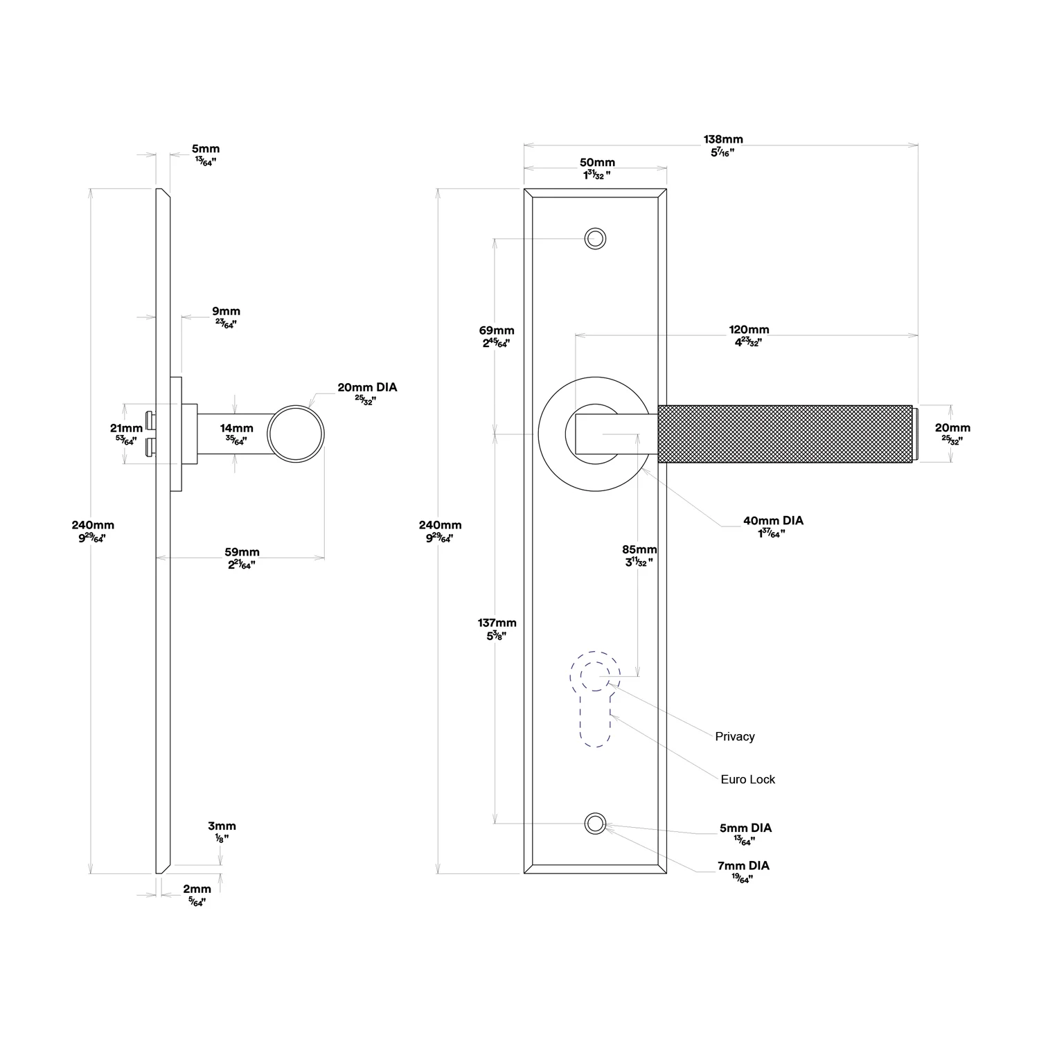 Iver Brunswick Door Lever Handle on Chamfered Backplate Privacy Kit - Available in Various Finishes - Image 3