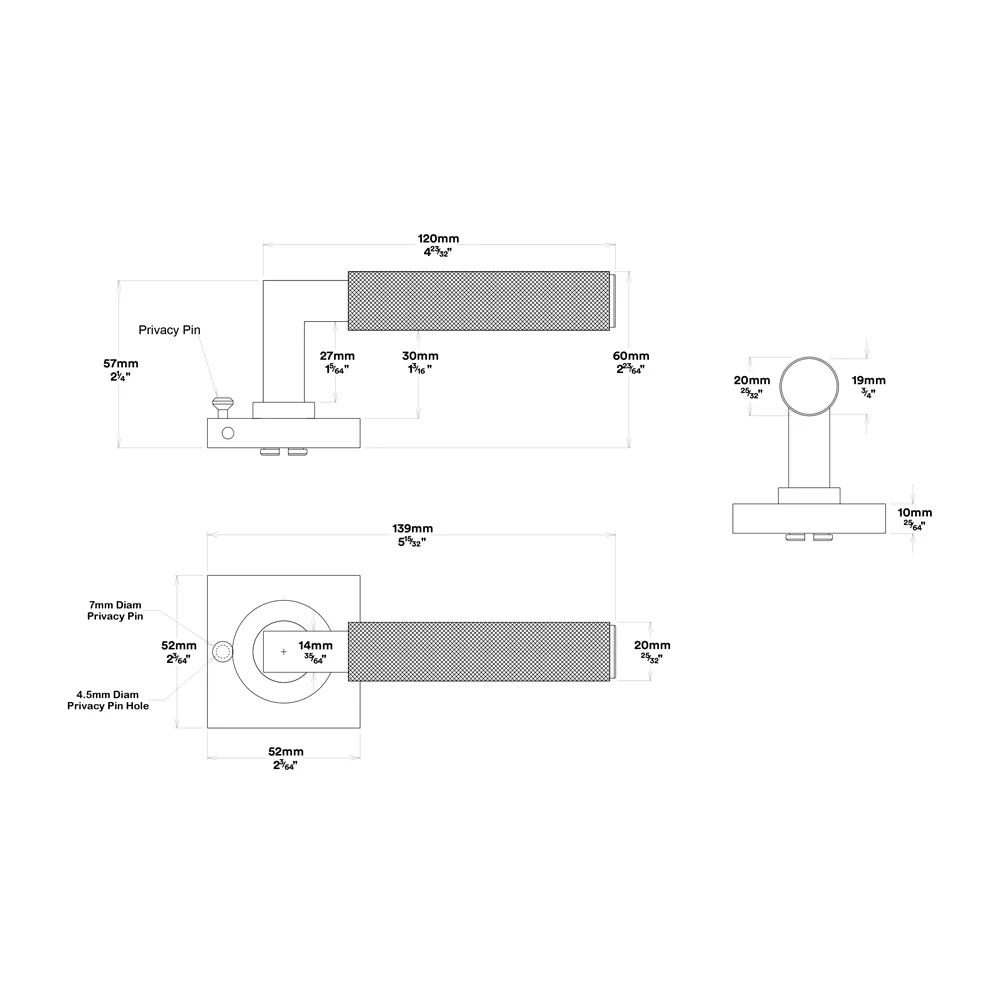 Iver Brunswick Door Lever on Square Rose Inbuilt Privacy Kit 60mm Backset - Image 3