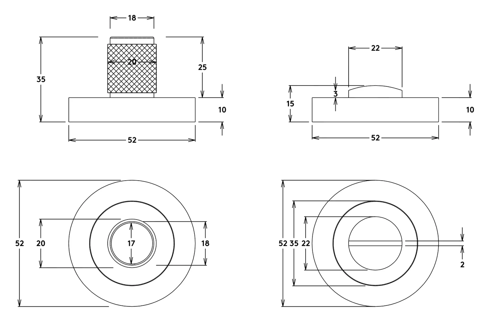 Iver Brunswick Privacy Turn Round Concealed Fix 52mm - Available in Various Finishes - Image 2