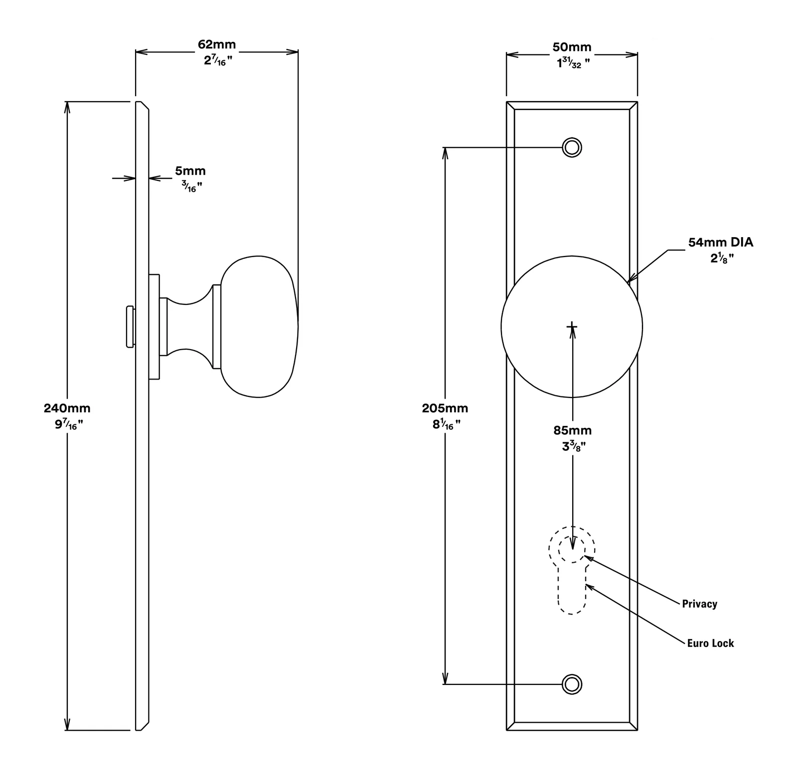 Iver Cambridge Door Knob on Chamfered Backplate Passage Kit - Available in Various Finishes - Image 2