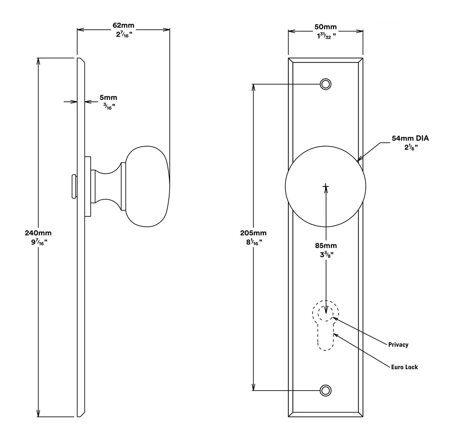 Iver Cambridge Door Knob on Chamfered Backplate Privacy Kit - Available in Various Finishes - Image 2