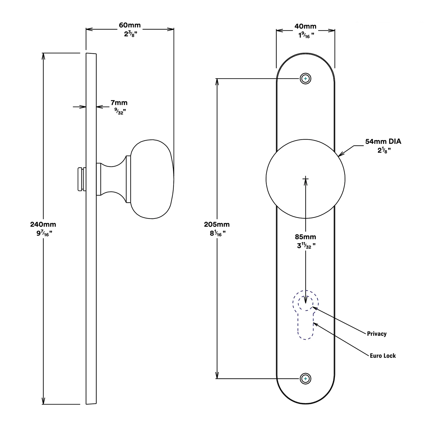 Iver Cambridge Door Knob on Oval Backplate Entrance Kit Key/Thumb - Available in Various Finishes - Image 2