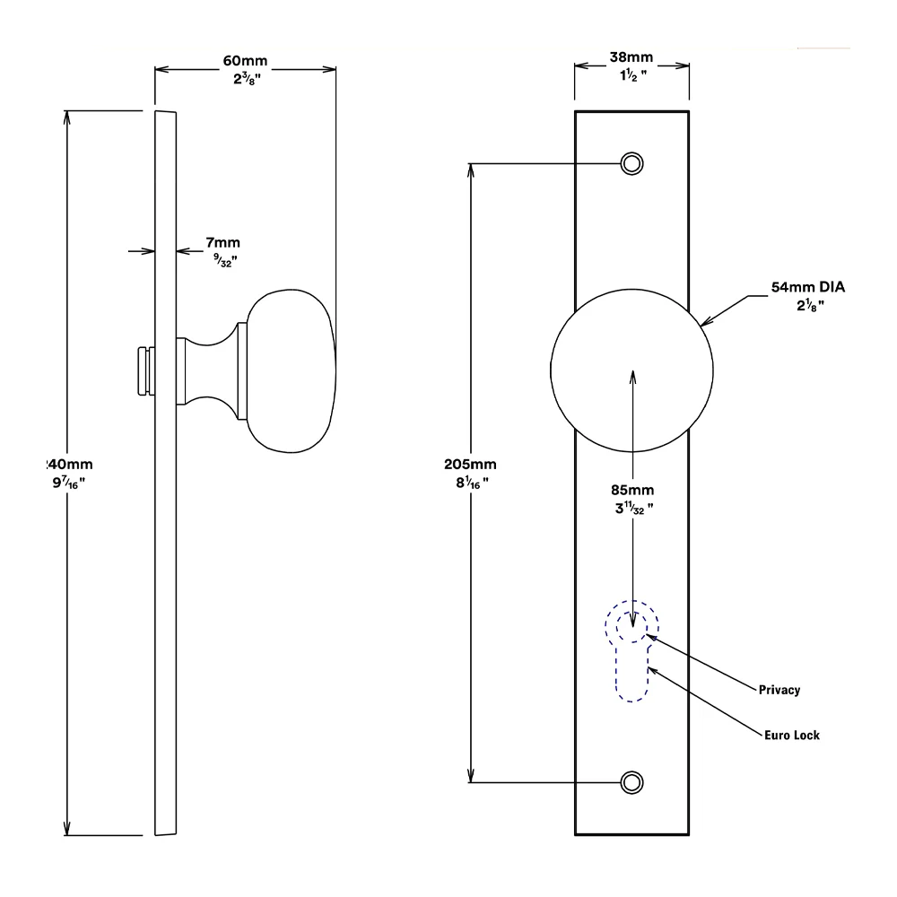 Iver Cambridge Door Knob on Rectangular Backplate Entrance Kit Key/Key - Image 2