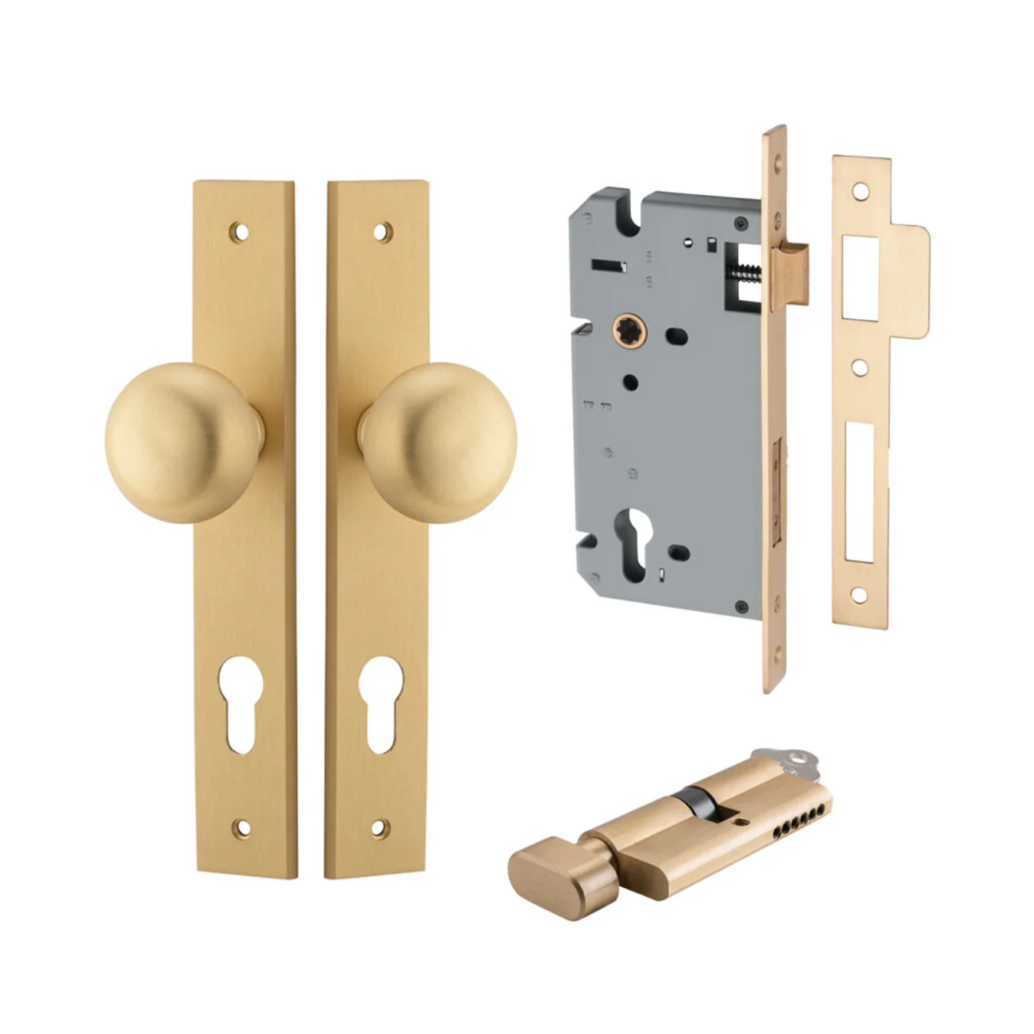 Iver Cambridge Door Knob on Rectangular Backplate Entrance Kit Key/Thumb - Image 11
