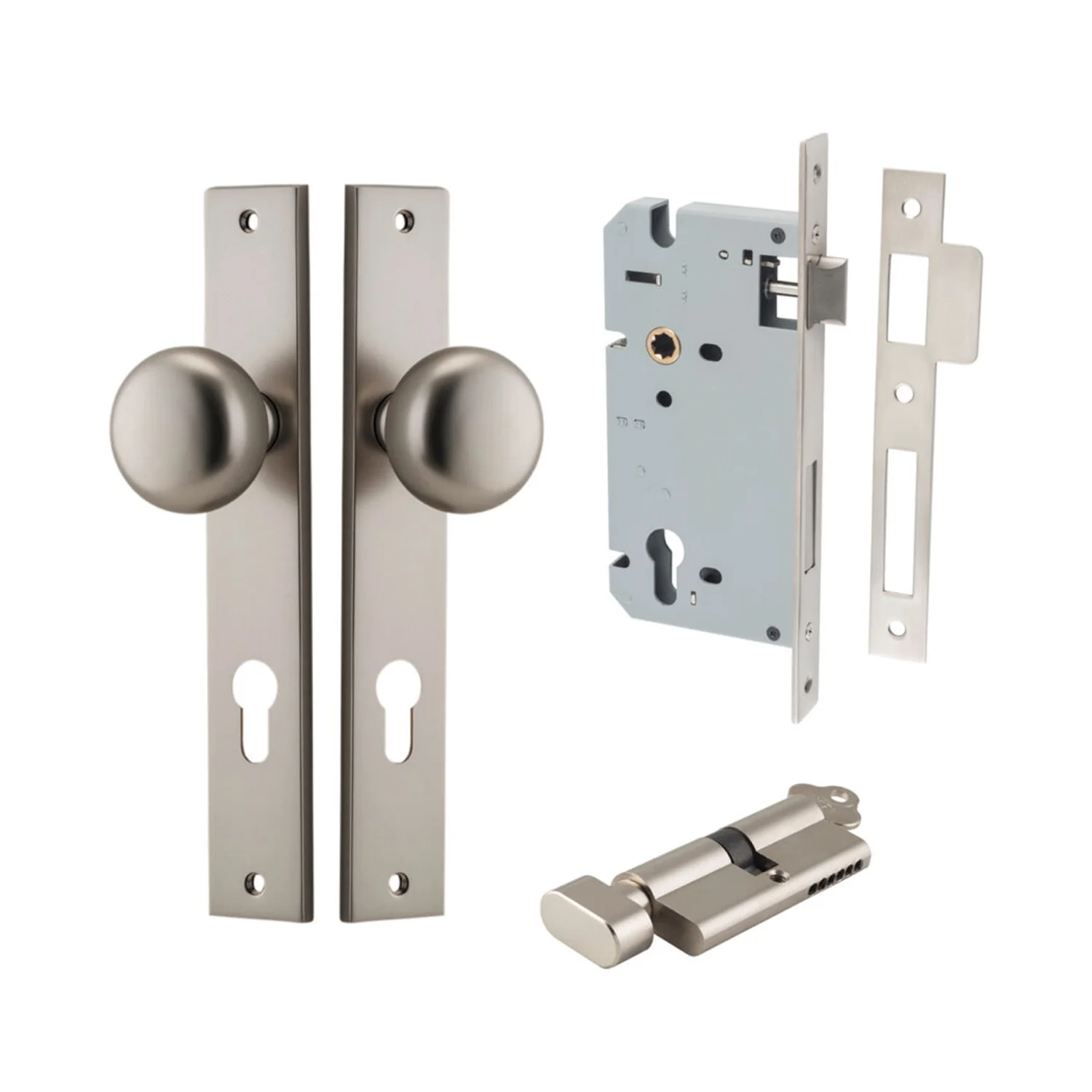 Iver Cambridge Door Knob on Rectangular Backplate Entrance Kit Key/Thumb - Image 12