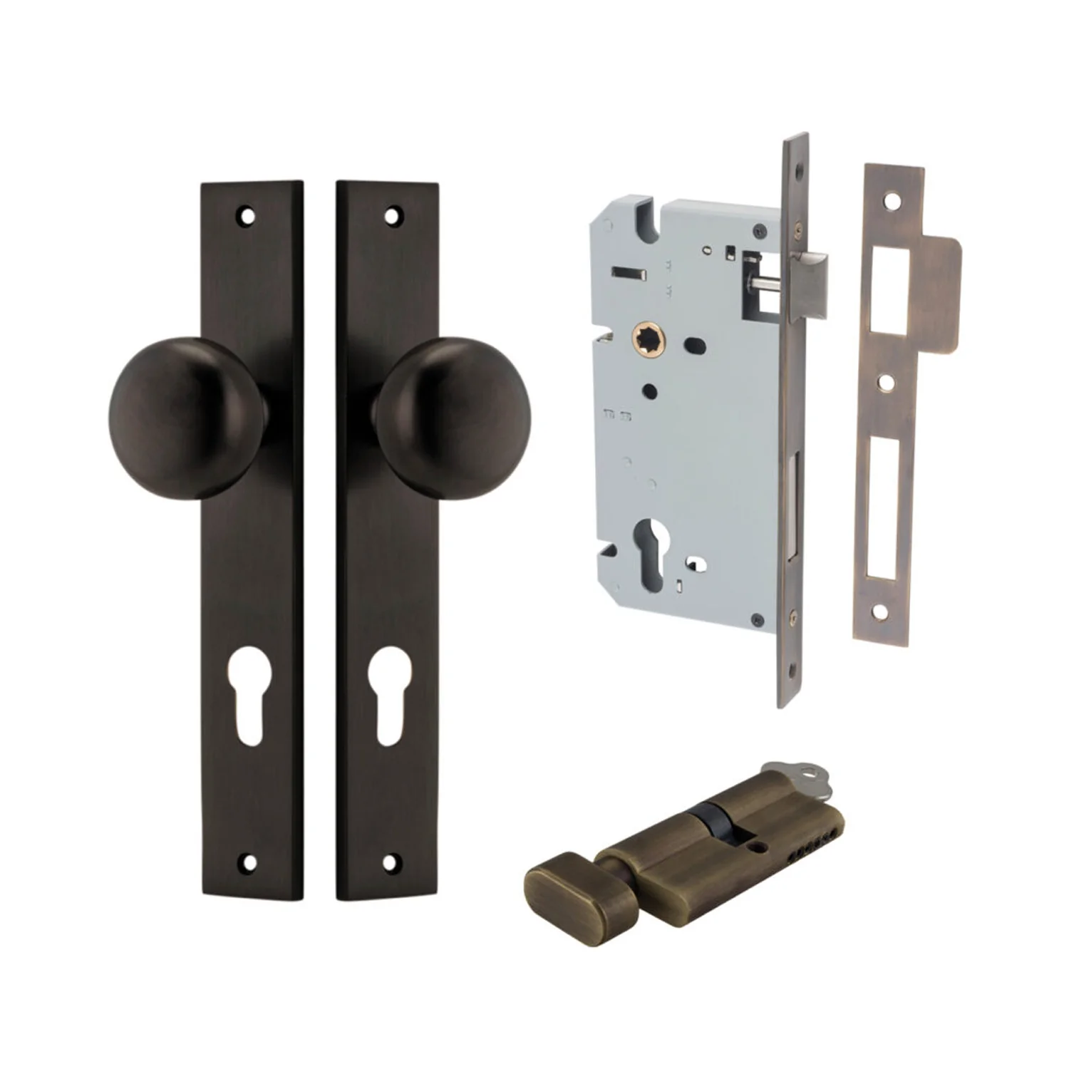 Iver Cambridge Door Knob on Rectangular Backplate Entrance Kit Key/Thumb - Image 13