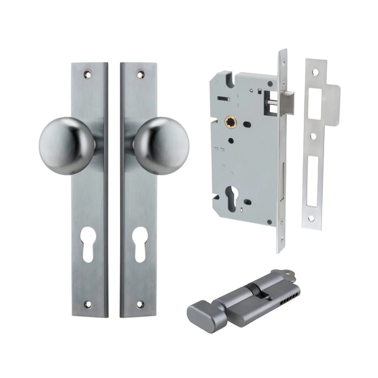 Iver Cambridge Door Knob on Rectangular Backplate Entrance Kit Key/Thumb - Image 5
