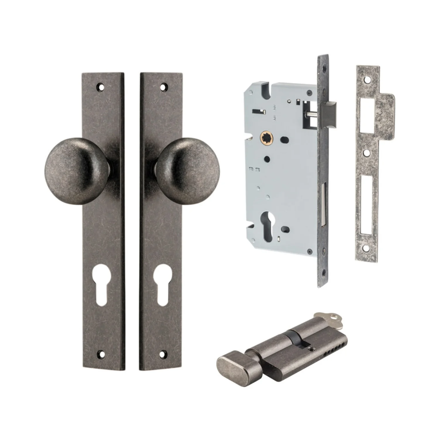 Iver Cambridge Door Knob on Rectangular Backplate Entrance Kit Key/Thumb - Image 6