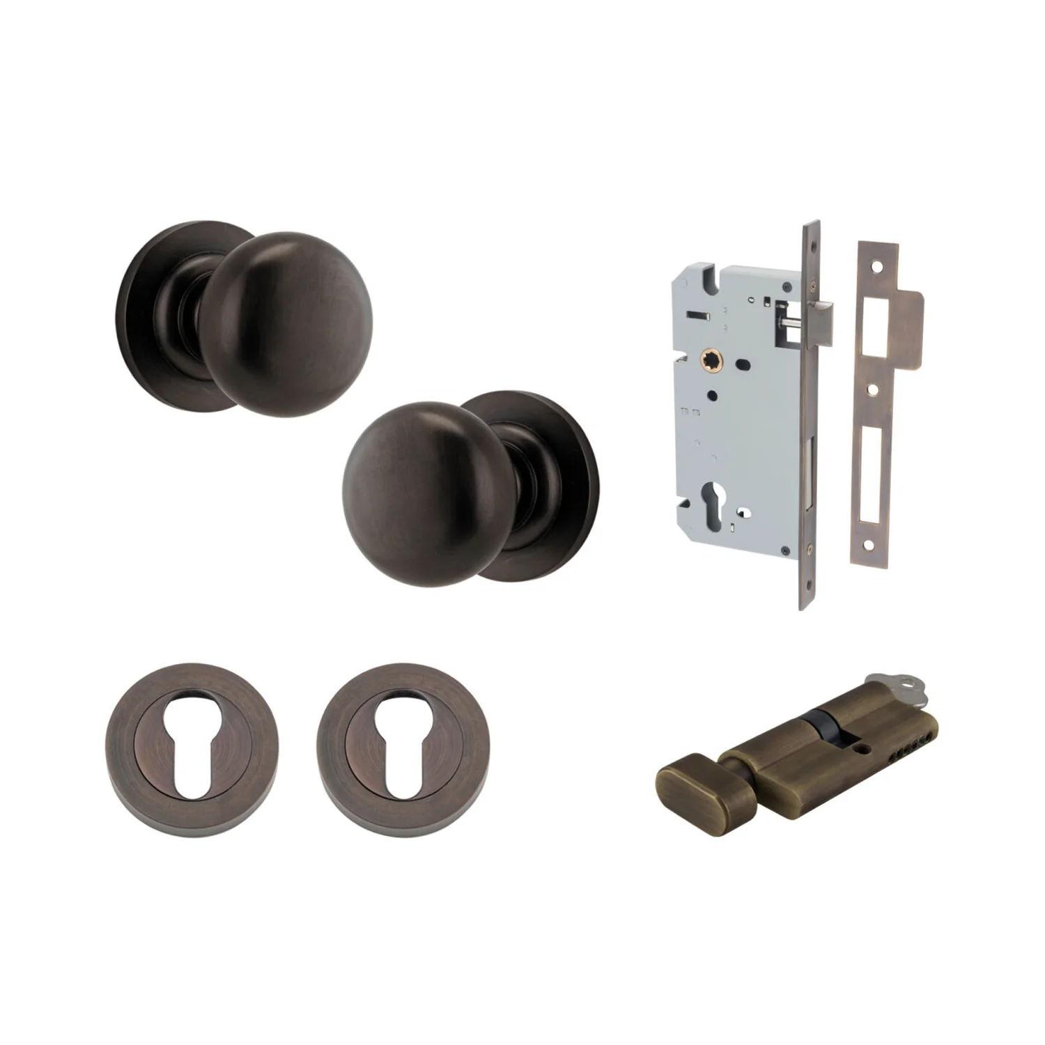 Iver Cambridge Door Knob on Round Rose Entrance Kit Key/Thumb - Available in Various Finishes - Image 14