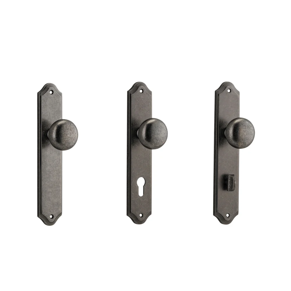 Iver Cambridge Door Knob on Shouldered Backplate Distressed Nickel
