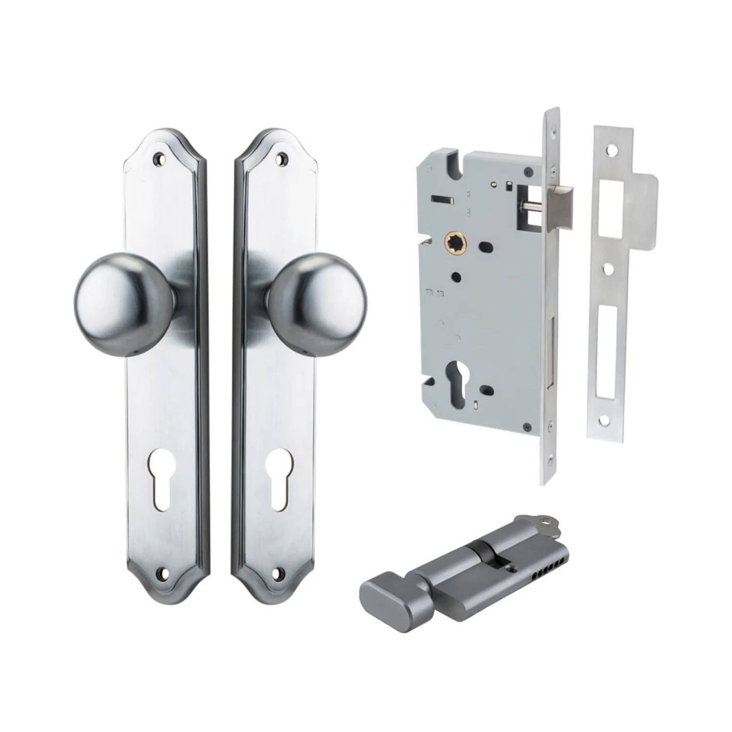 Iver Cambridge Door Knob on Shouldered Backplate Entrance Kit Key/Thumb - Image 5