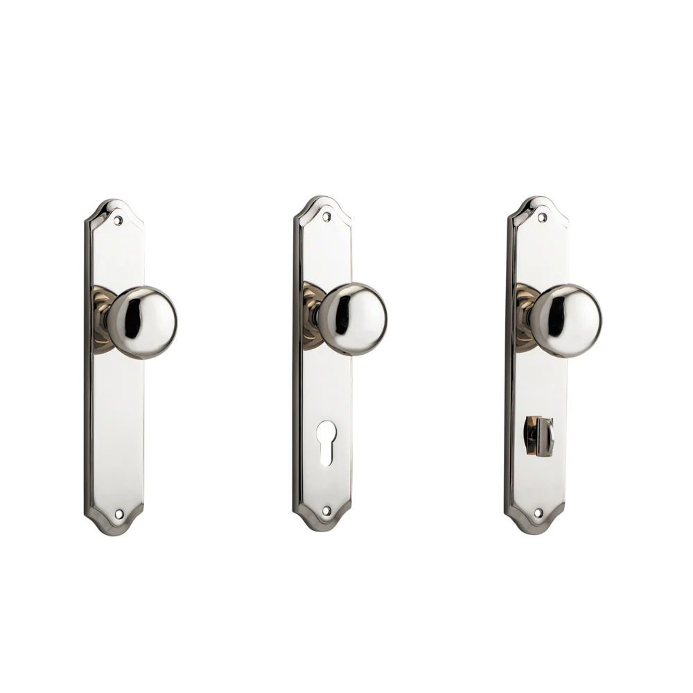 Iver Cambridge Door Knob on Shouldered Backplate Polished Nickel