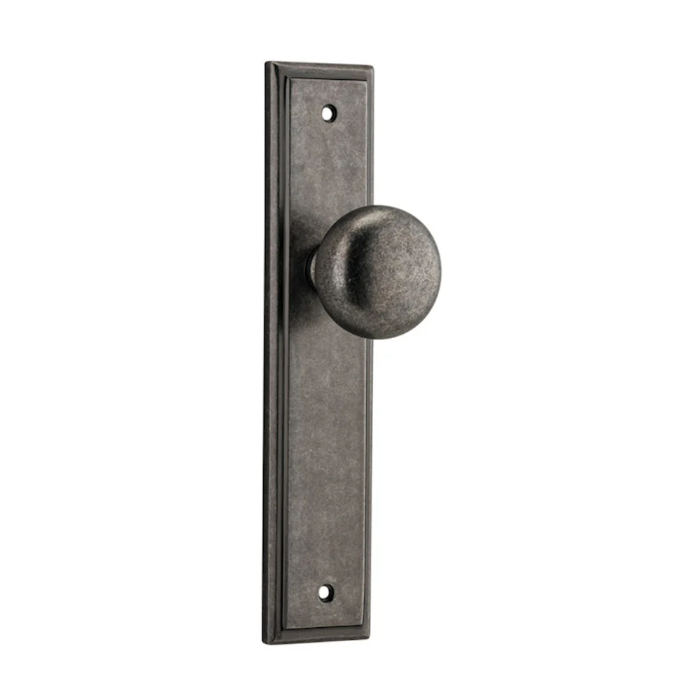 Iver Cambridge Door Knob on Stepped Backplate Distressed Nickel - Image 2