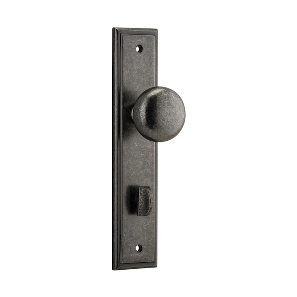 Iver Cambridge Door Knob on Stepped Backplate Distressed Nickel - Image 4