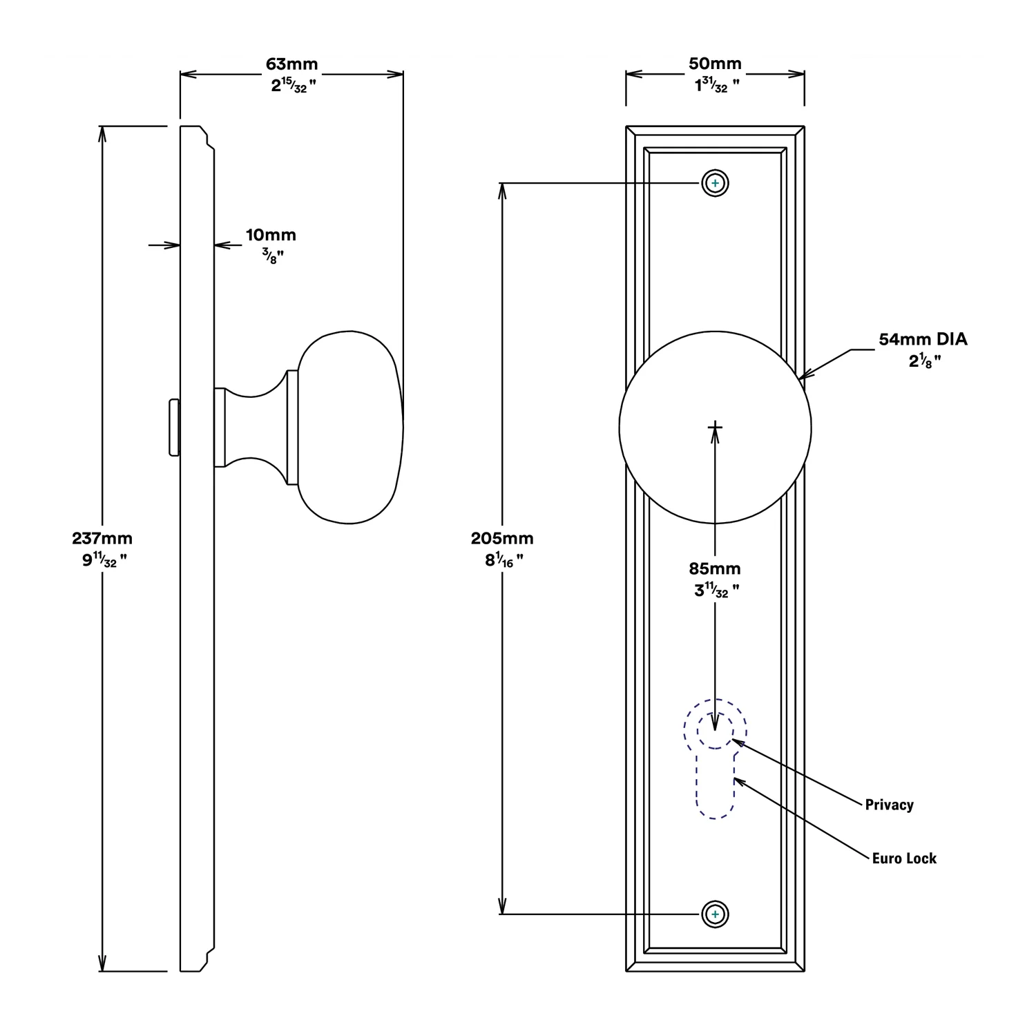Iver Cambridge Door Knob on Stepped Backplate Entrance Kit Key/Key - Available in Various Finishes - Image 2