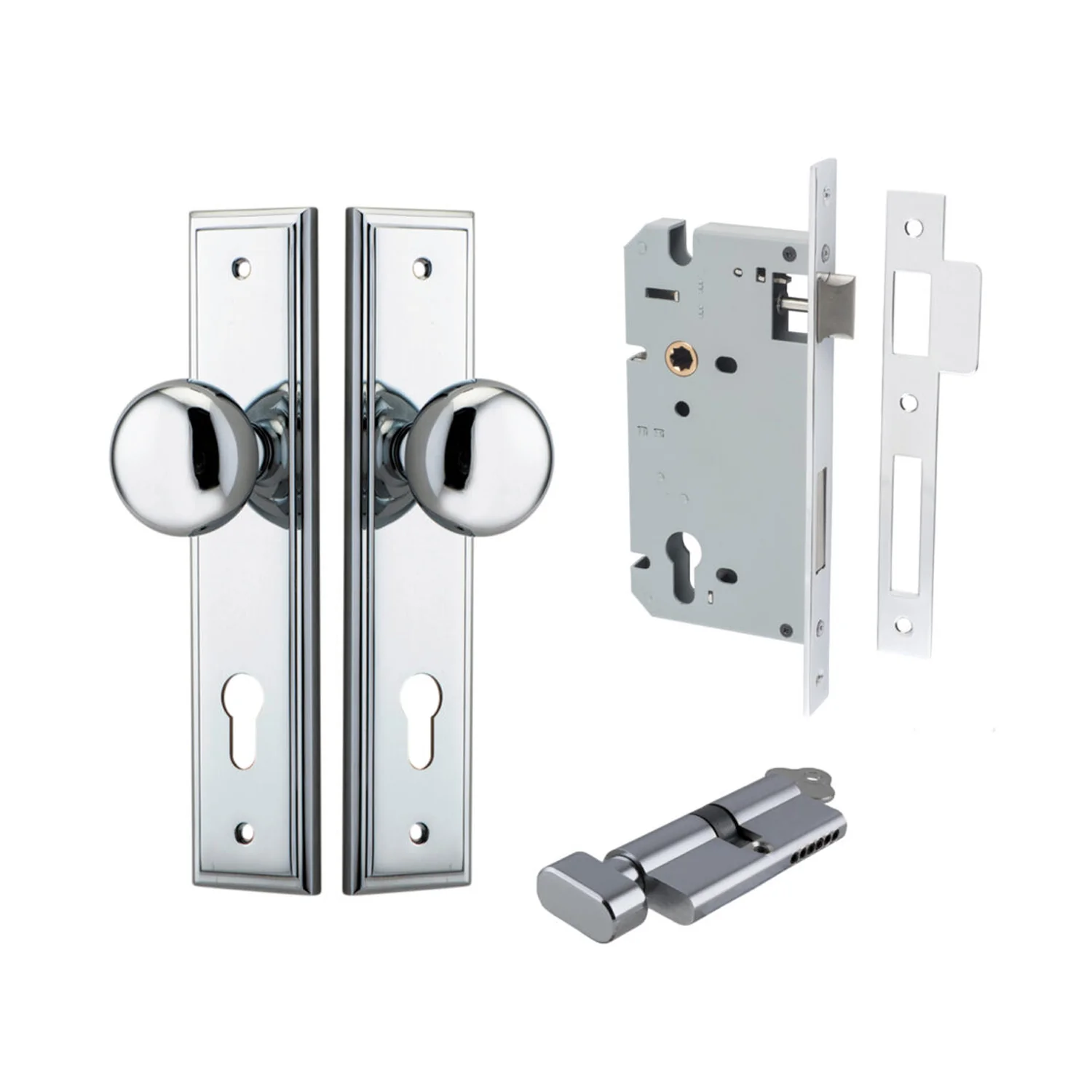 Iver Cambridge Door Knob on Stepped Backplate Entrance Kit Key/Thumb - Available in Various Finishes - Image 9