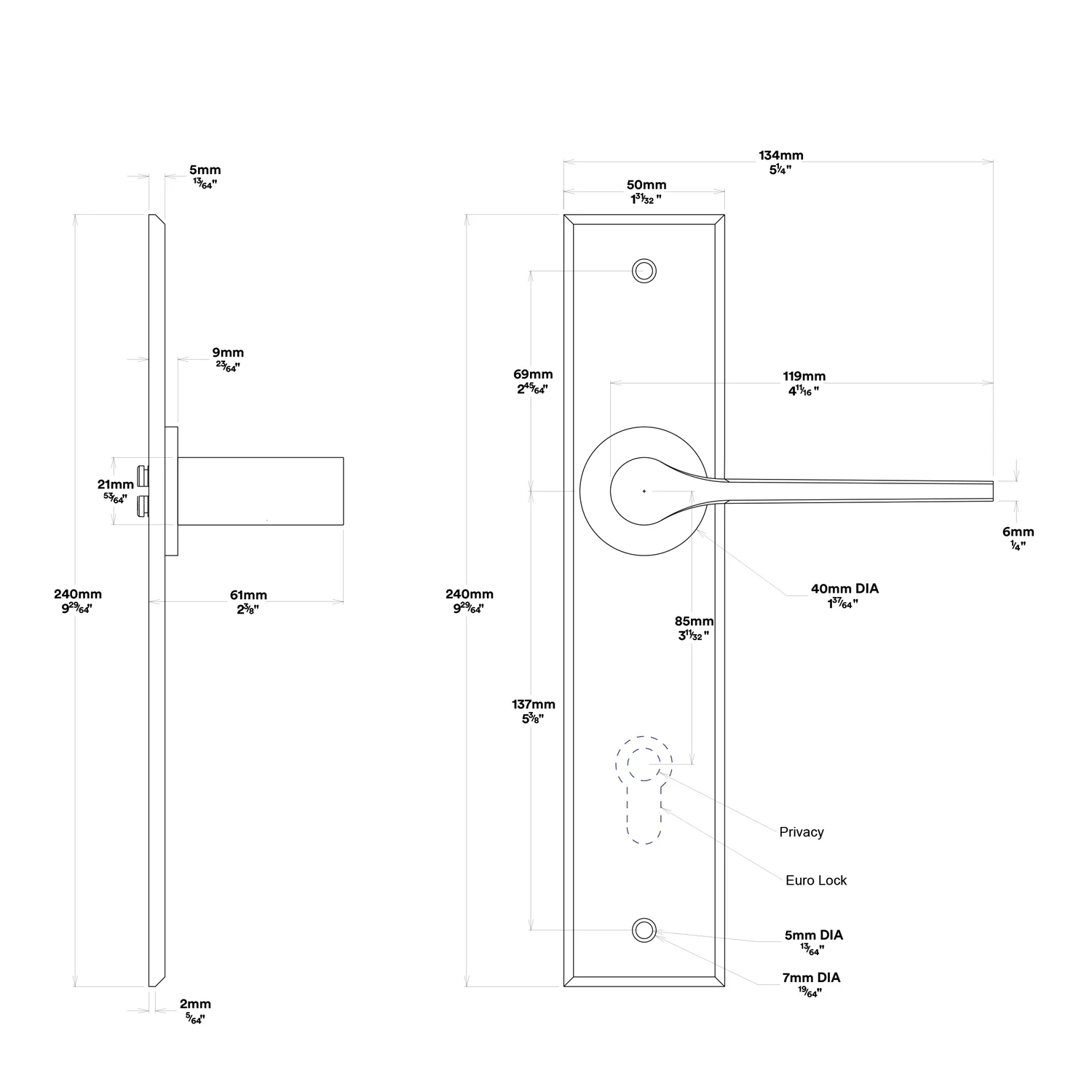 Iver Como Door Lever Handle on Chamfered Backplate Entrance Kit Key/Thumb - Image 3