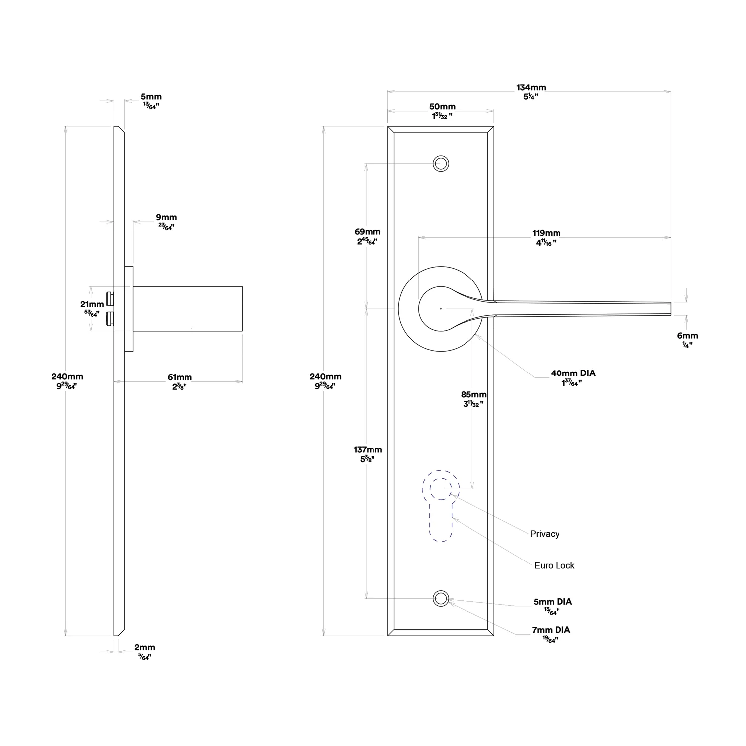 Iver Como Door Lever Handle on Chamfered Backplate Privacy Kit - Available in Various Finishes - Image 2