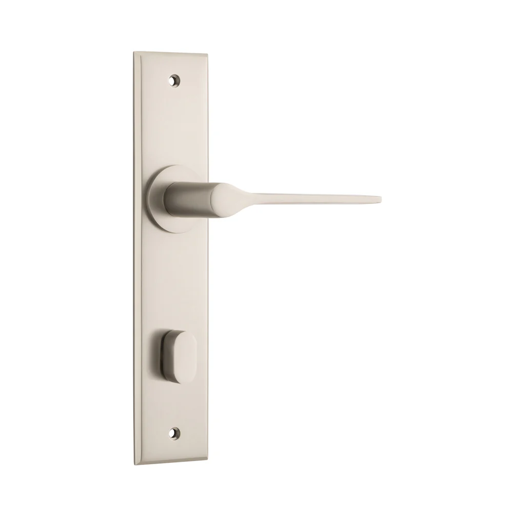 Iver Como Door Lever Handle on Chamfered Backplate Satin Nickel - Image 5