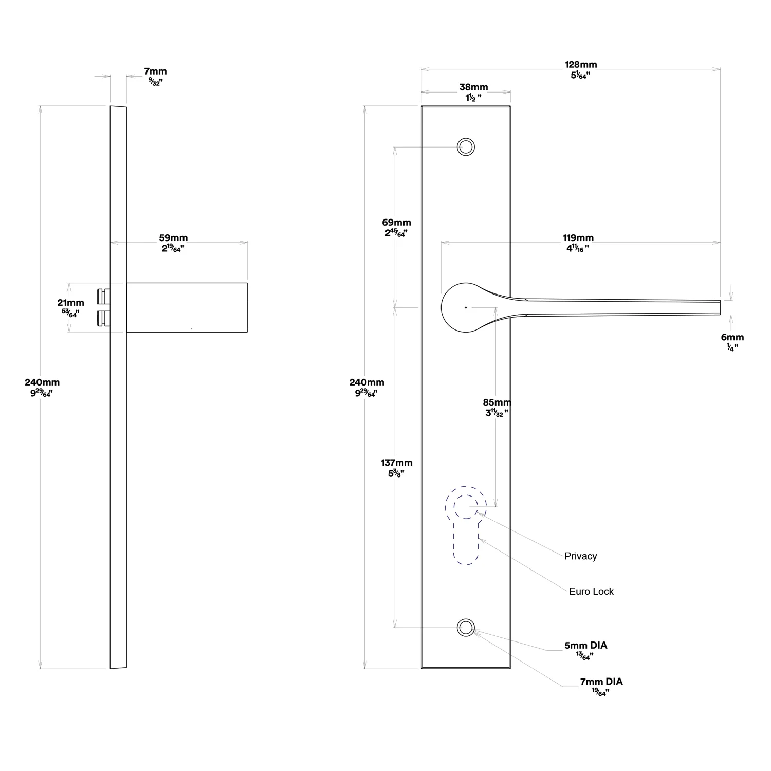 Iver Como Door Lever Handle on Rectangular Backplate Entrance Kit Key/Key - Image 3