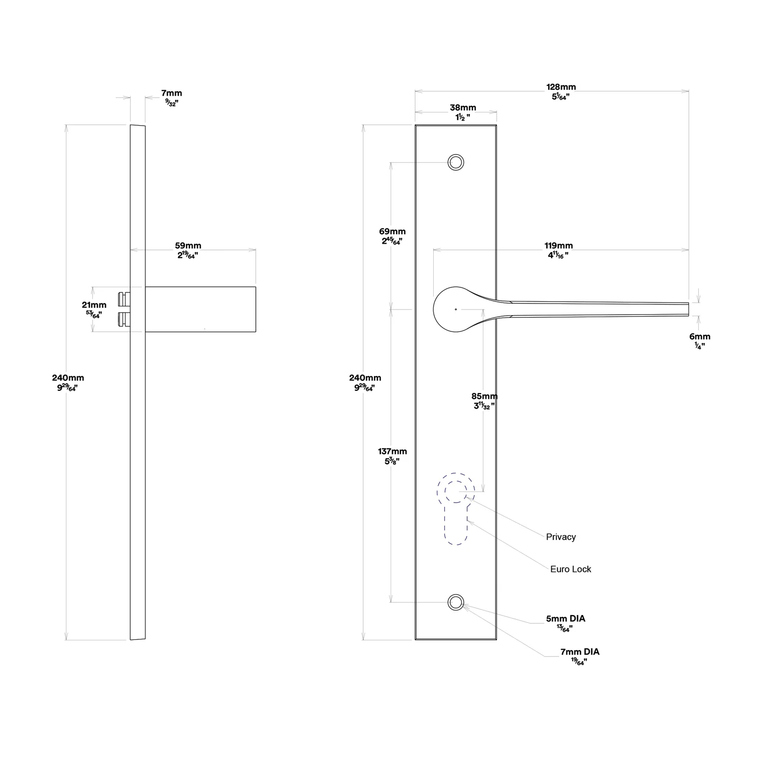 Iver Como Door Lever Handle on Rectangular Backplate Passage Kit - Available in Various Finishes - Image 2