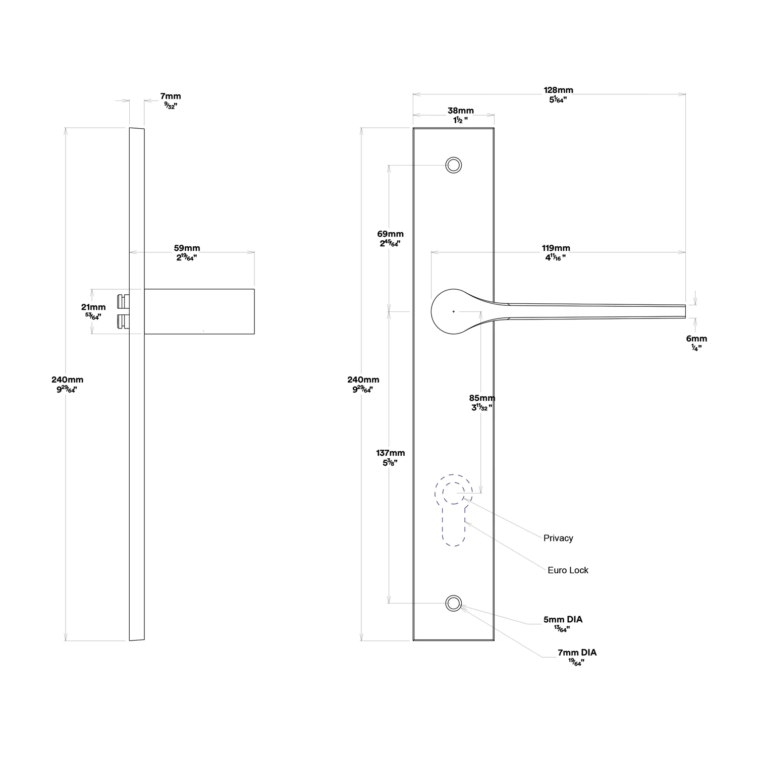 Iver Como Door Lever Handle on Rectangular Backplate Privacy Kit - Available in Various Finishes - Image 2