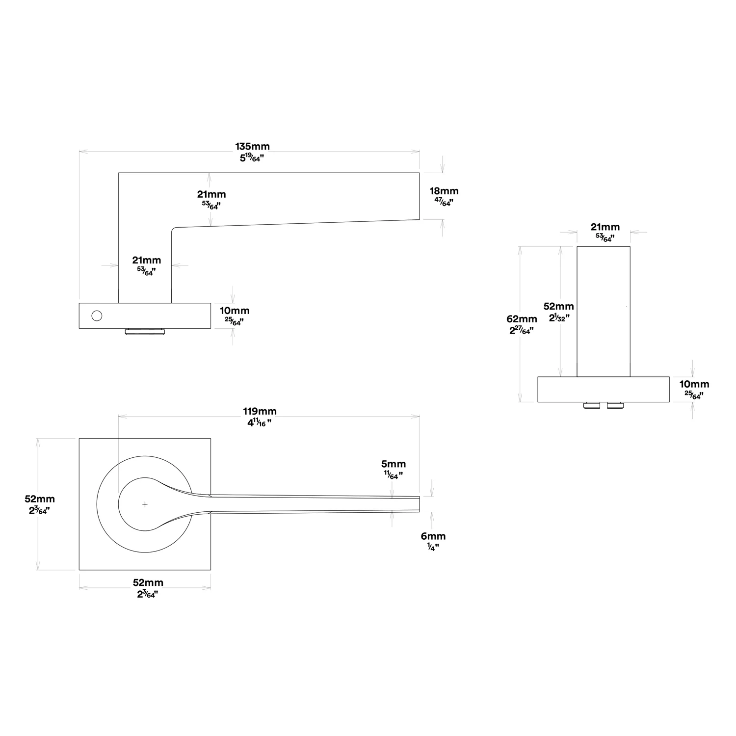 Iver Como Door Lever Handle on Square Rose Privacy Kit - Available in Various Finishes - Image 2