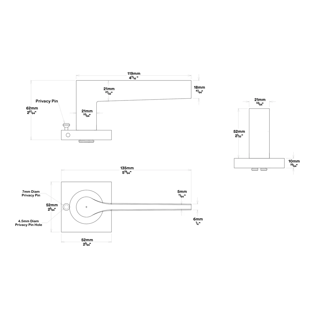 Iver Como Door Lever on Square Rose Inbuilt Privacy Kit 60mm Backset - Available in Various Finishes - Image 3