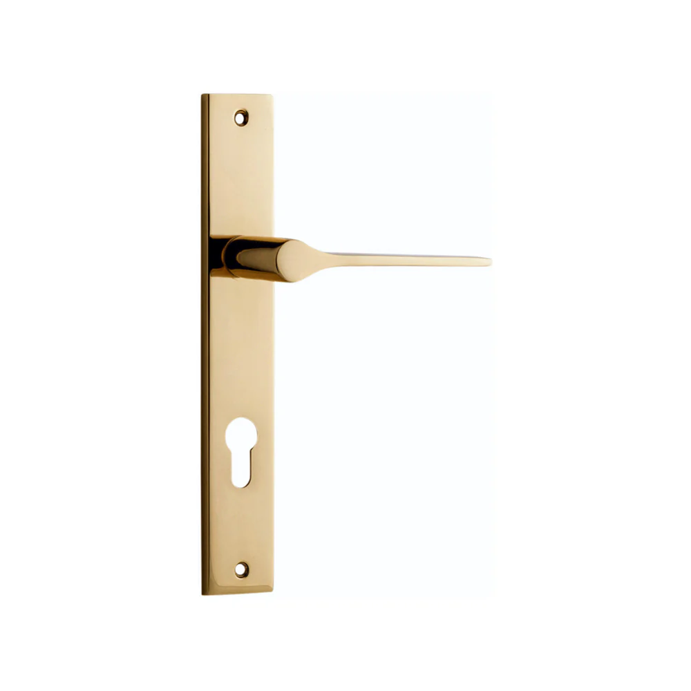 Iver Como Door Lever Handle on Rectangular Backplate Polished Brass - Image 5