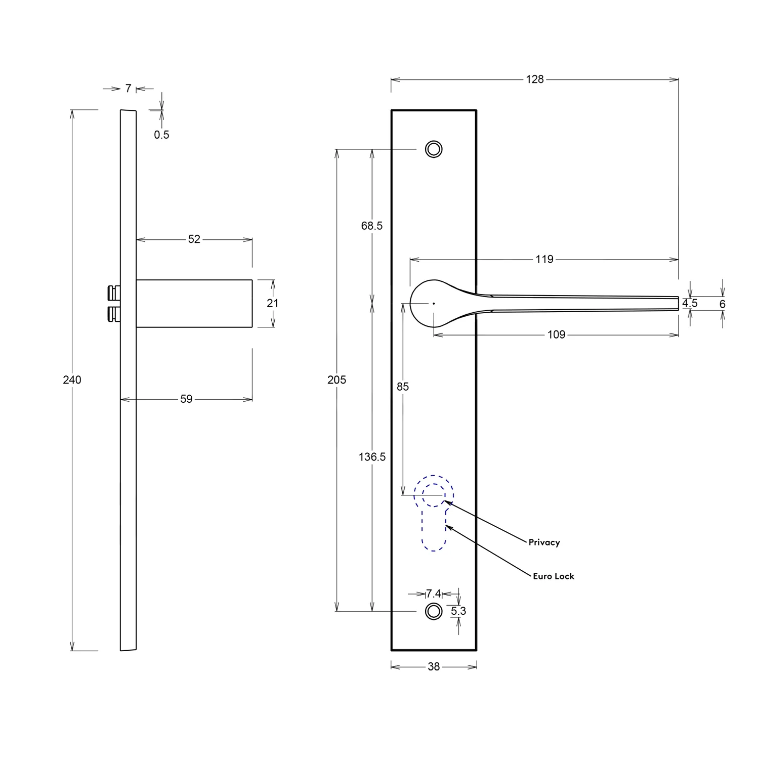 Iver Como Door Lever Handle on Rectangular Backplate Signature Brass - Image 2