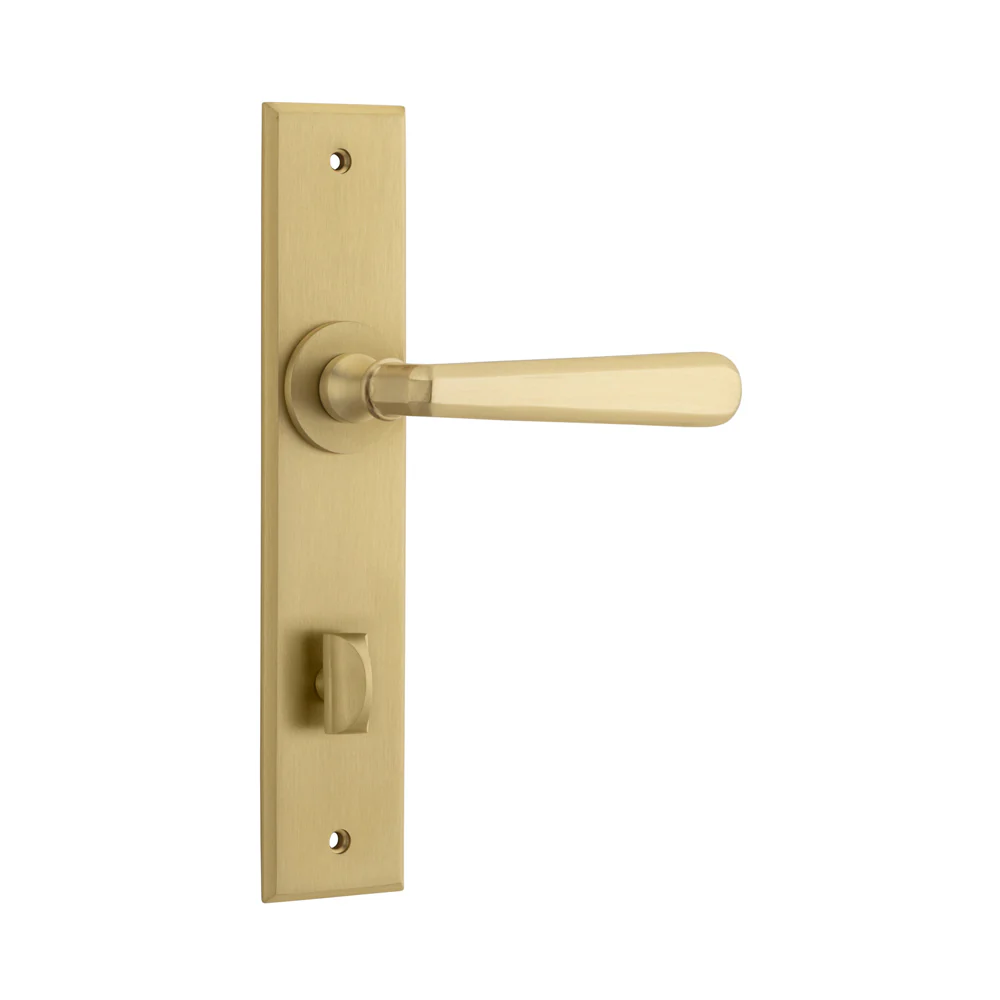 Iver Copenhagen Door Lever Handle on Chamfered Backplate Brushed Brass - Image 5