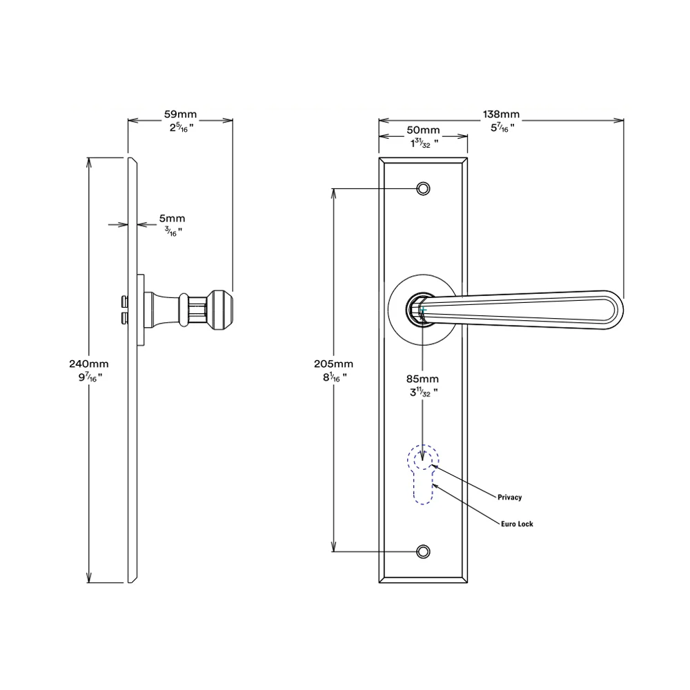 Iver Copenhagen Door Lever Handle on Chamfered Backplate Brushed Chrome - Image 2