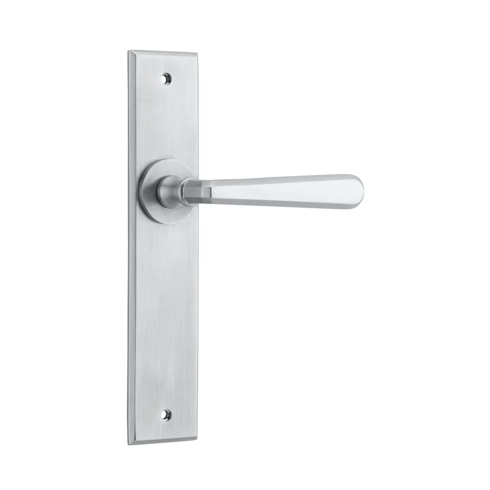 Iver Copenhagen Door Lever Handle on Chamfered Backplate Brushed Chrome - Image 3