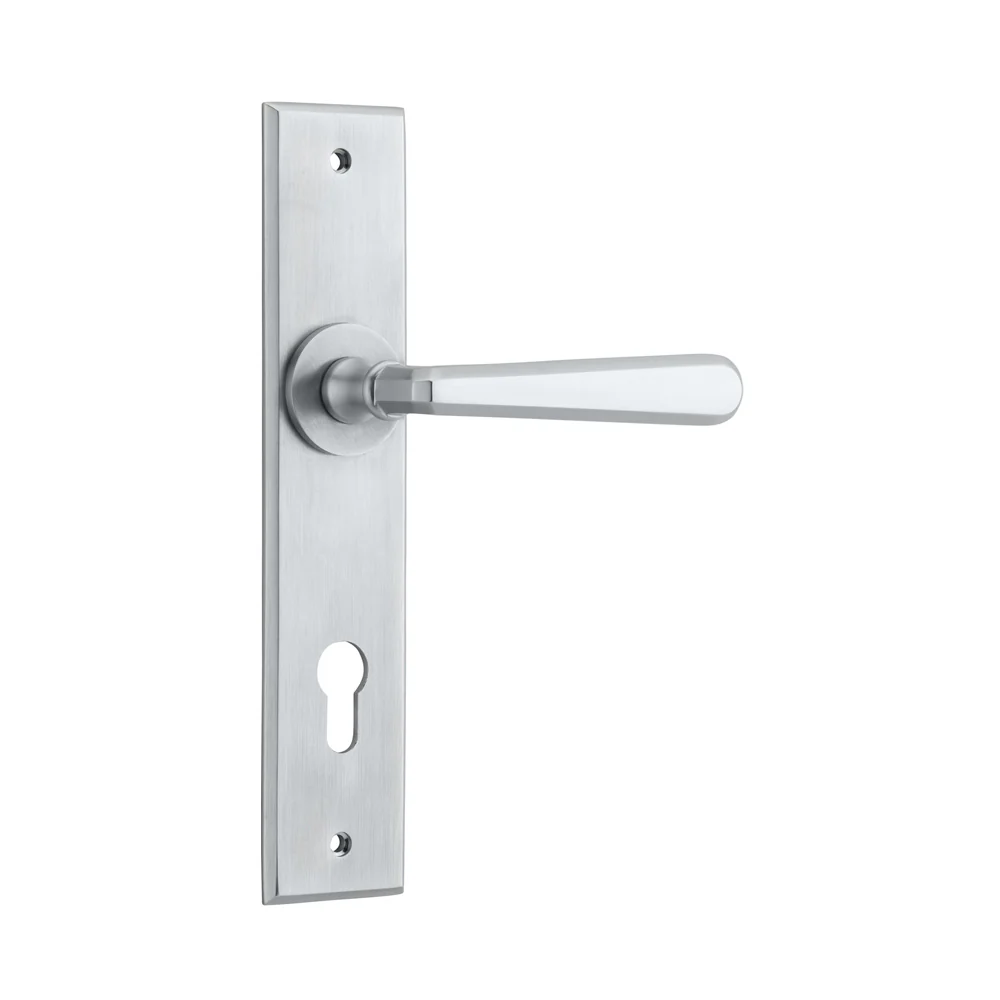 Iver Copenhagen Door Lever Handle on Chamfered Backplate Brushed Chrome - Image 4