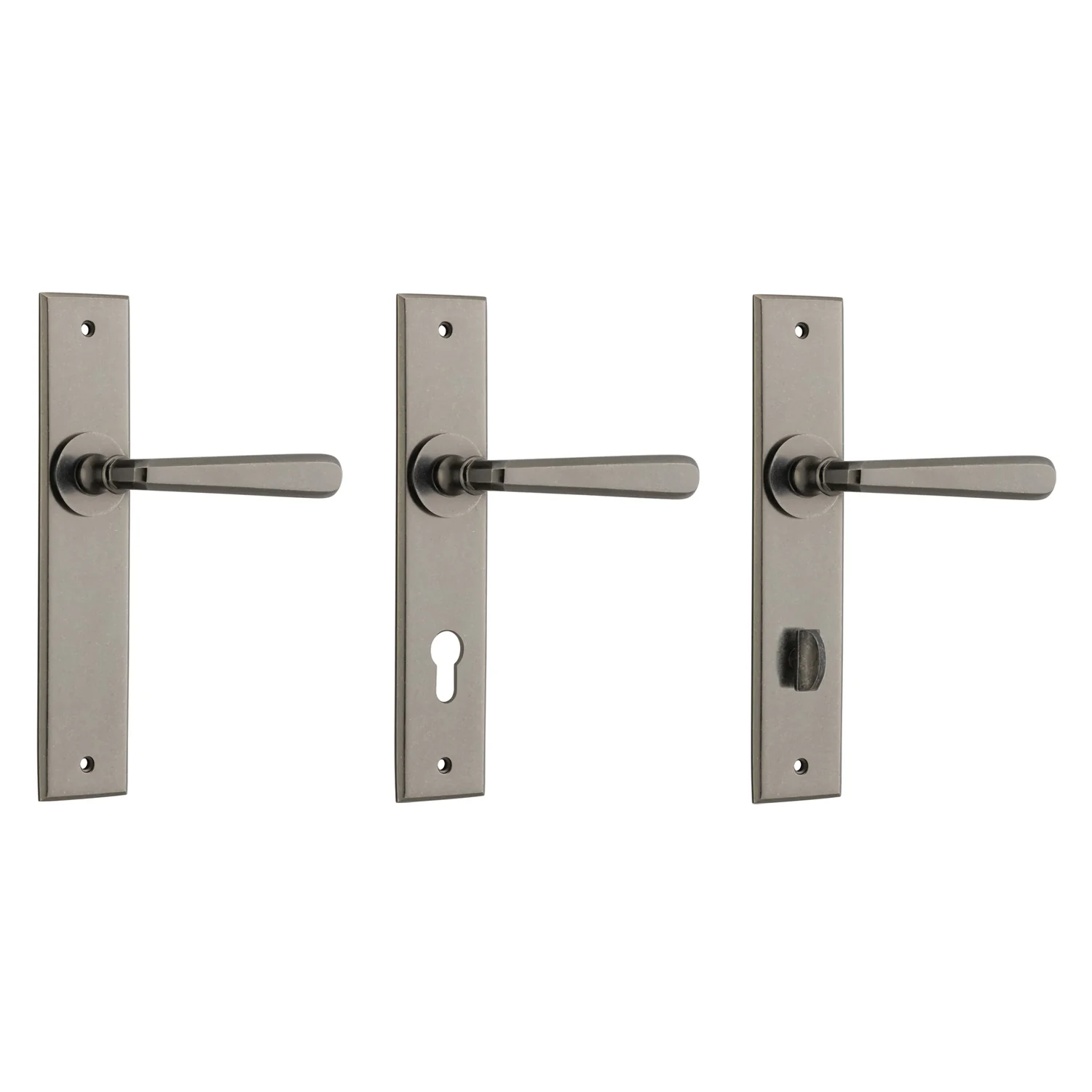 Iver Copenhagen Door Lever Handle on Chamfered Backplate Distressed Nickel