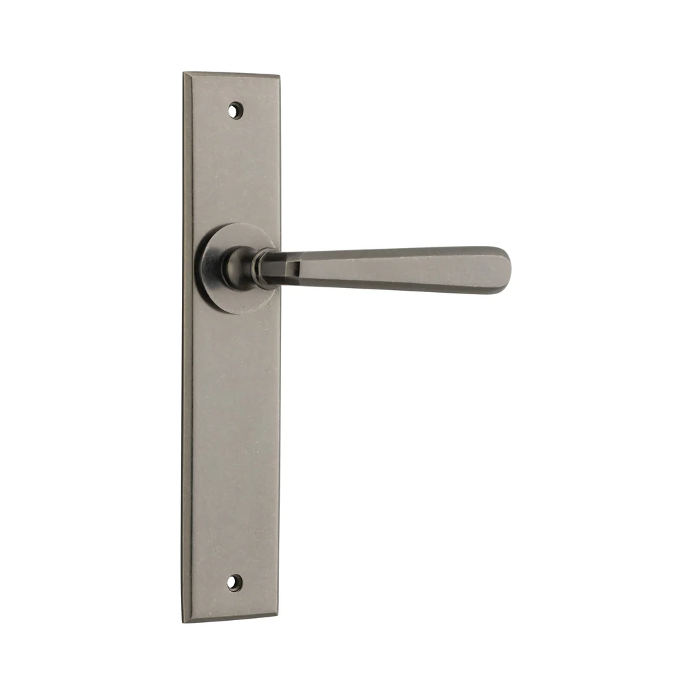 Iver Copenhagen Door Lever Handle on Chamfered Backplate Distressed Nickel - Image 3