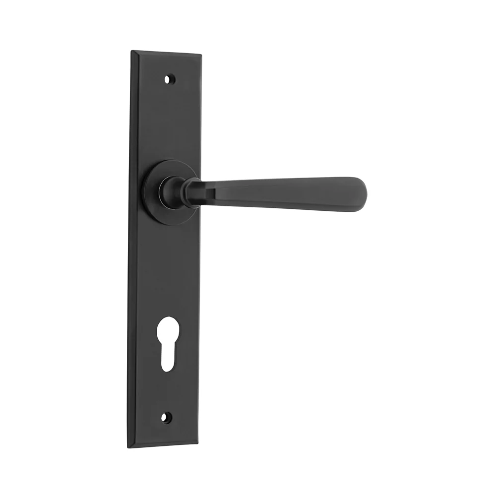 Iver Copenhagen Door Lever Handle on Chamfered Backplate Matt Black - Image 4