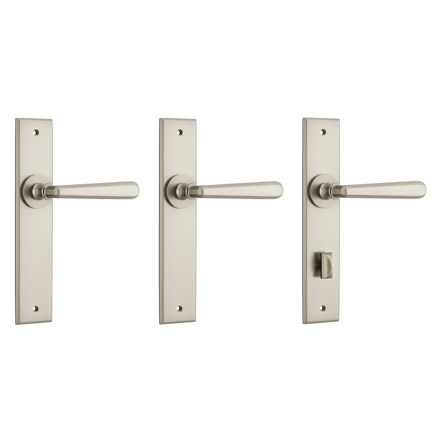 Iver Copenhagen Door Lever Handle on Chamfered Backplate Satin Nickel