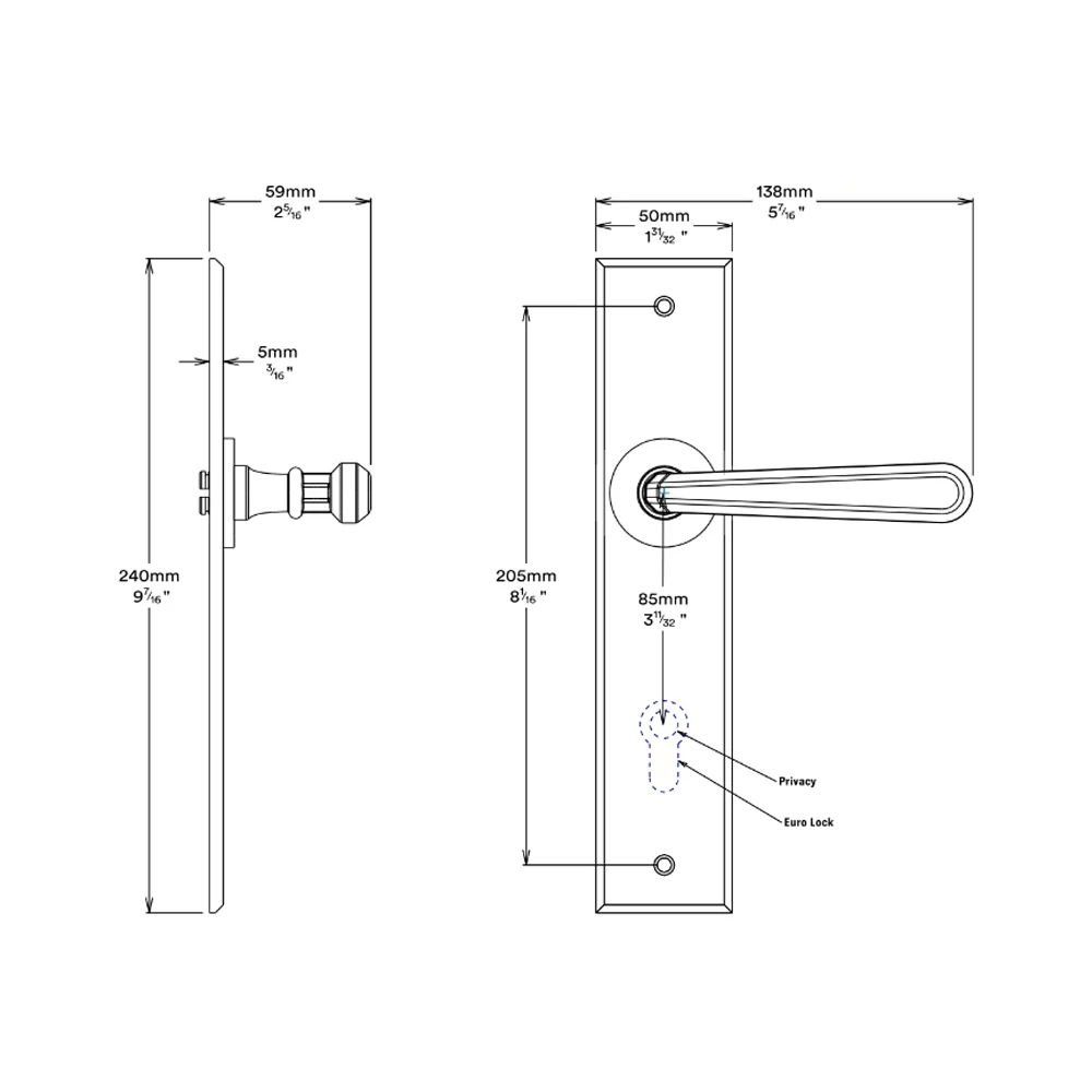 Iver Copenhagen Door Lever Handle on Chamfered Backplate Satin Nickel - Image 2