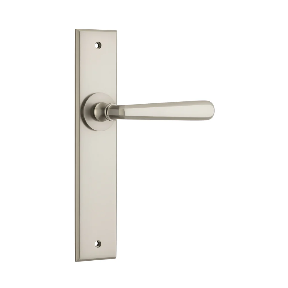 Iver Copenhagen Door Lever Handle on Chamfered Backplate Satin Nickel - Image 3